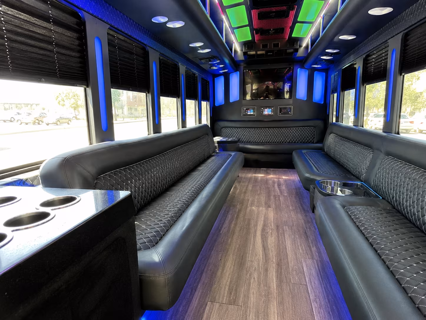 new bedford 15 passenger party bus inside