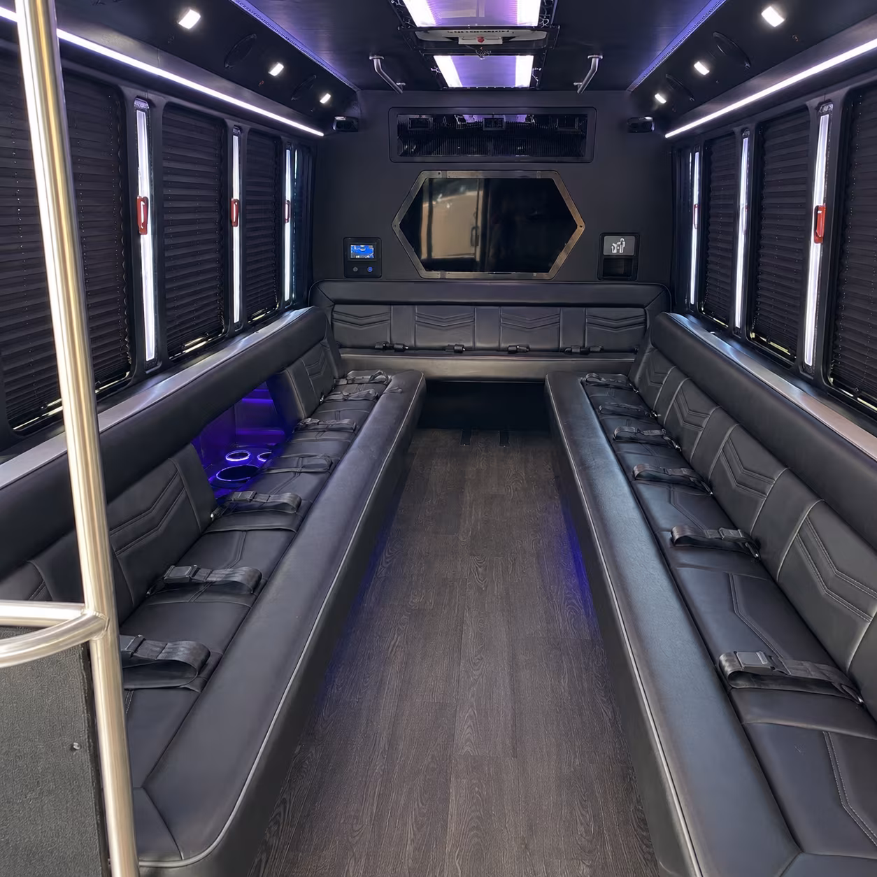 new bedford 18 passenger party bus interior