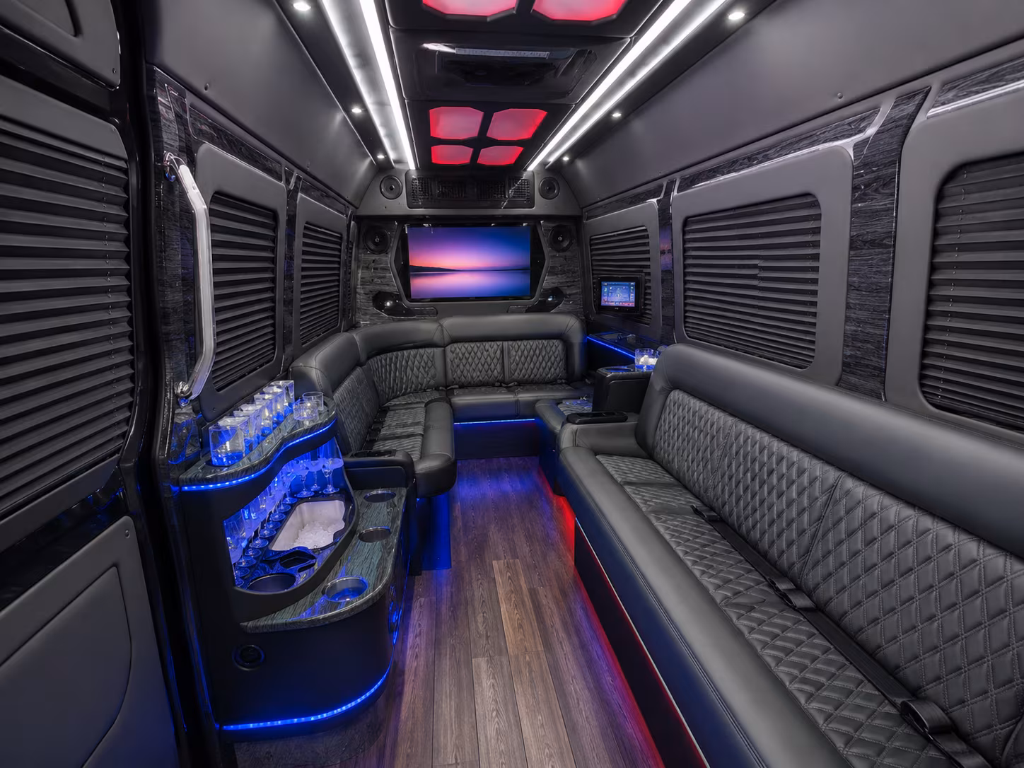 new bedford 20 passenger party bus inside