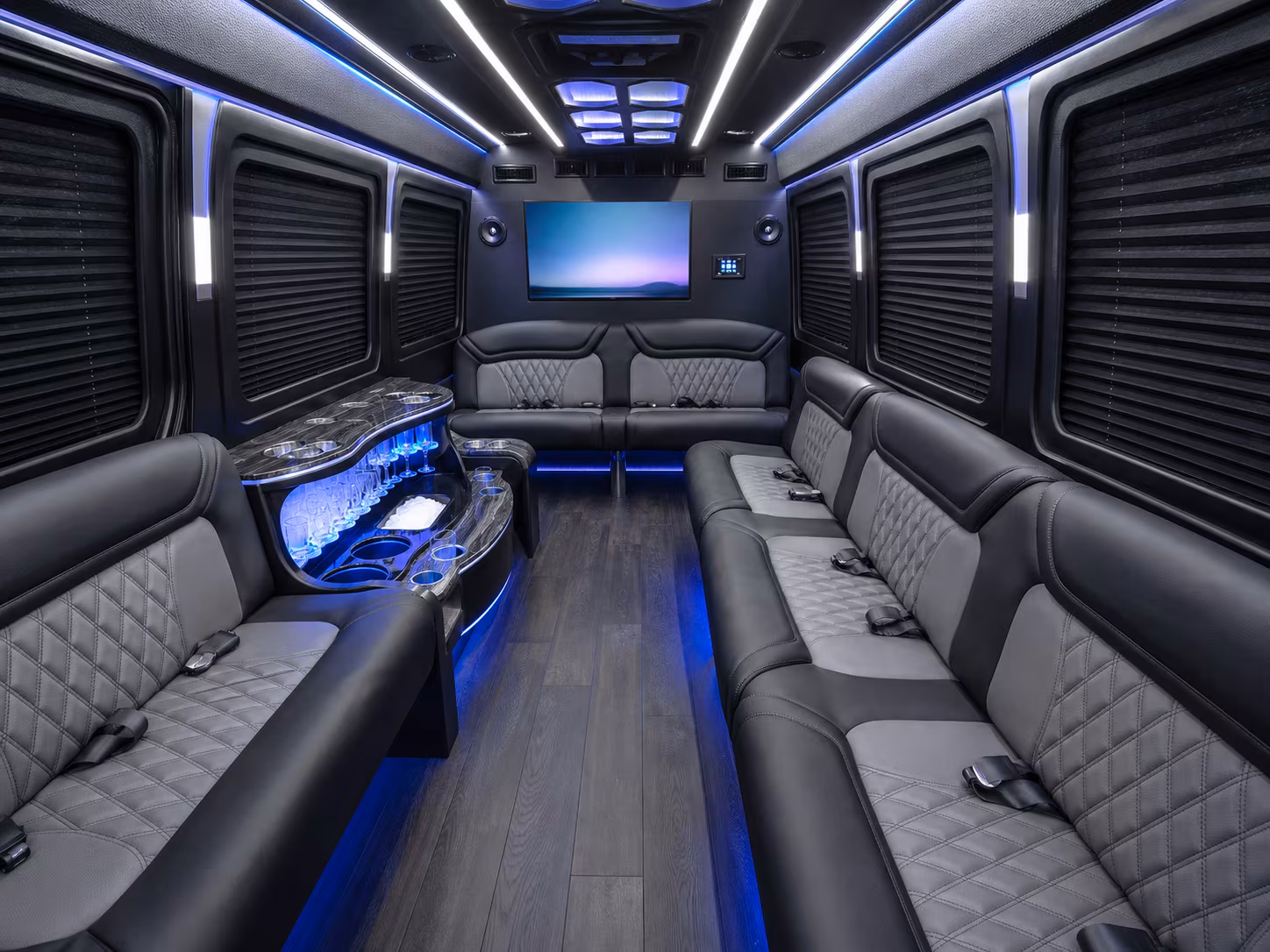 new bedford 20 passenger party bus interior