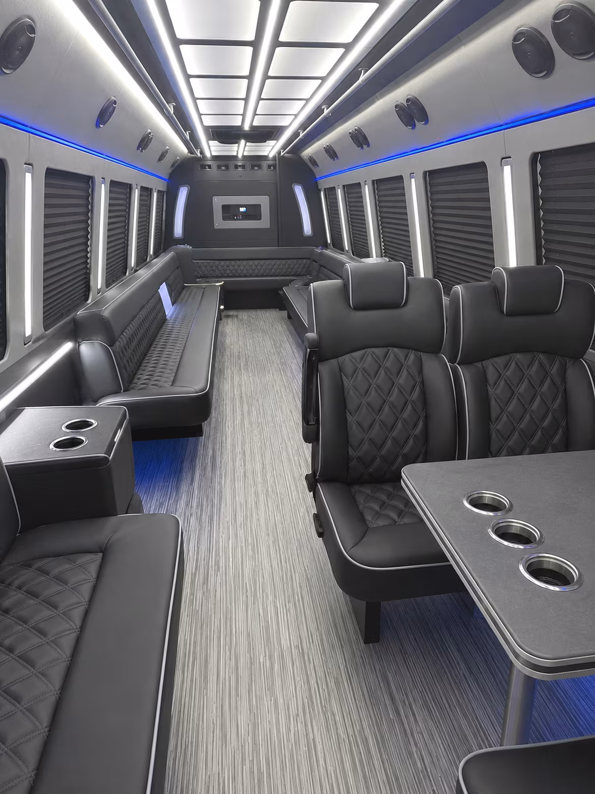 new bedford 25 passenger party bus inside