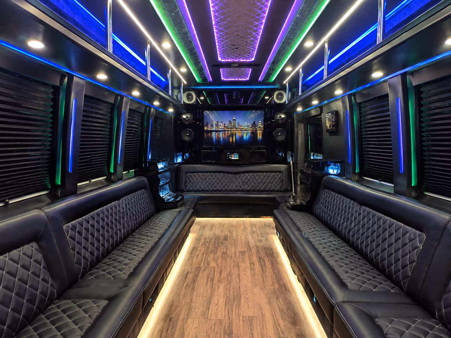 new bedford 25 passenger party bus interior