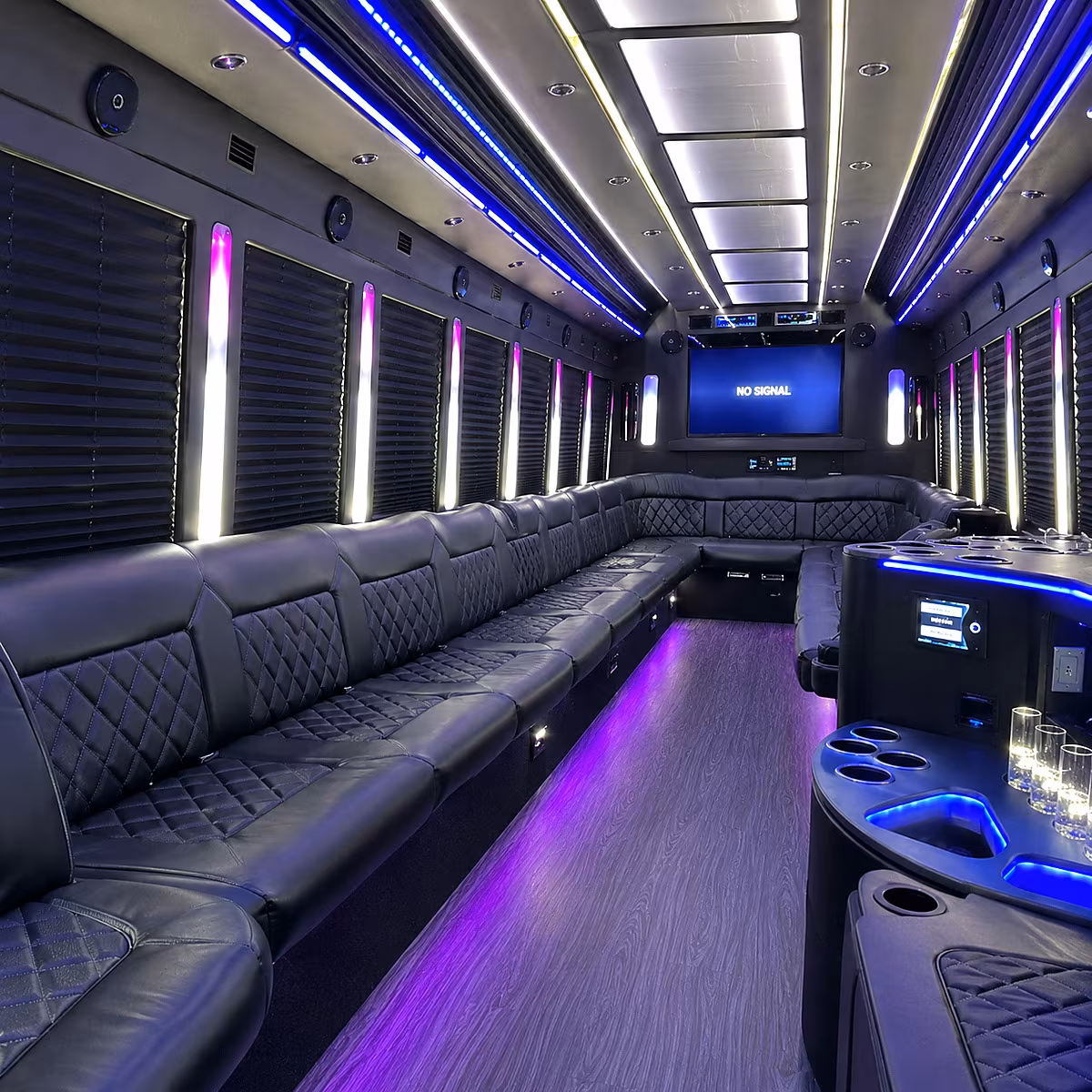 new bedford 30 passenger party bus inside