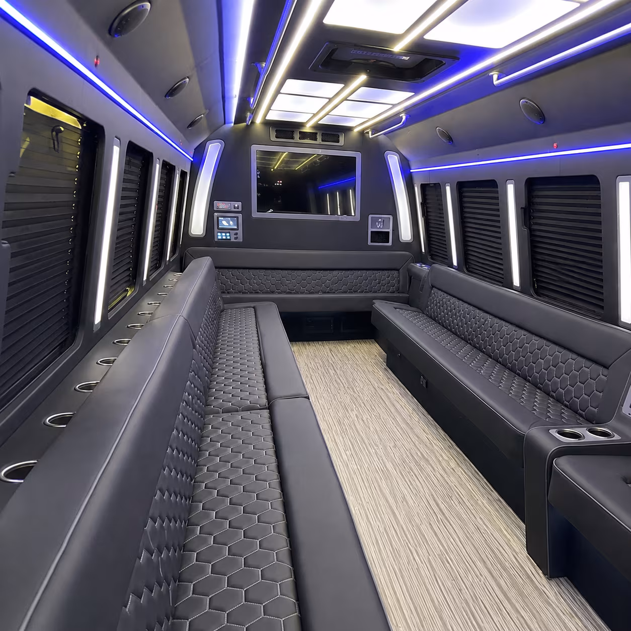 new bedford 40 passenger party bus inside