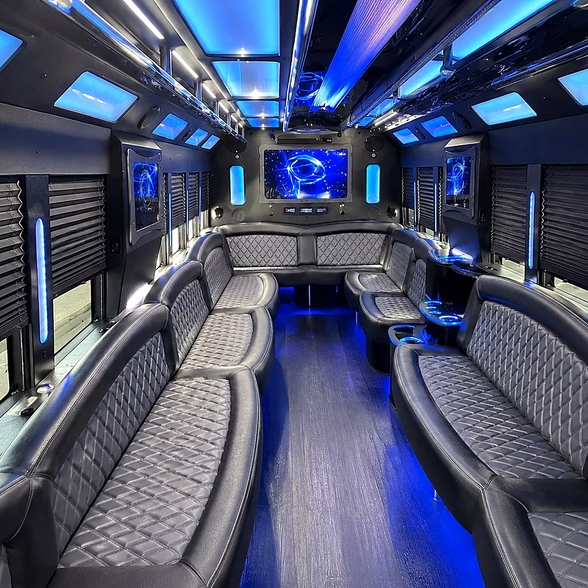 new bedford 50 passenger party bus interior